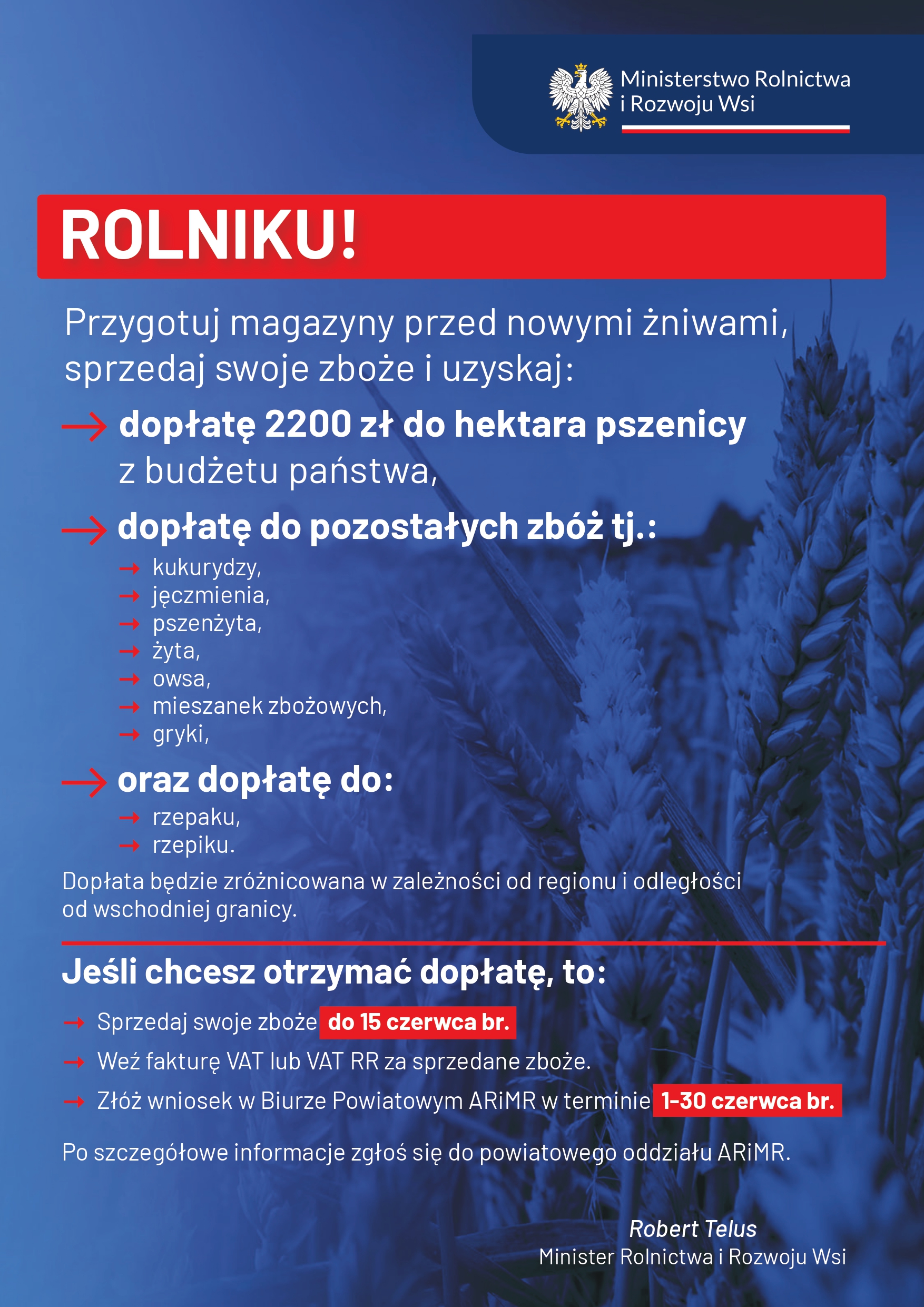 Plakat z Ministerstwa Rolnictwa i Rozwoju Wsi