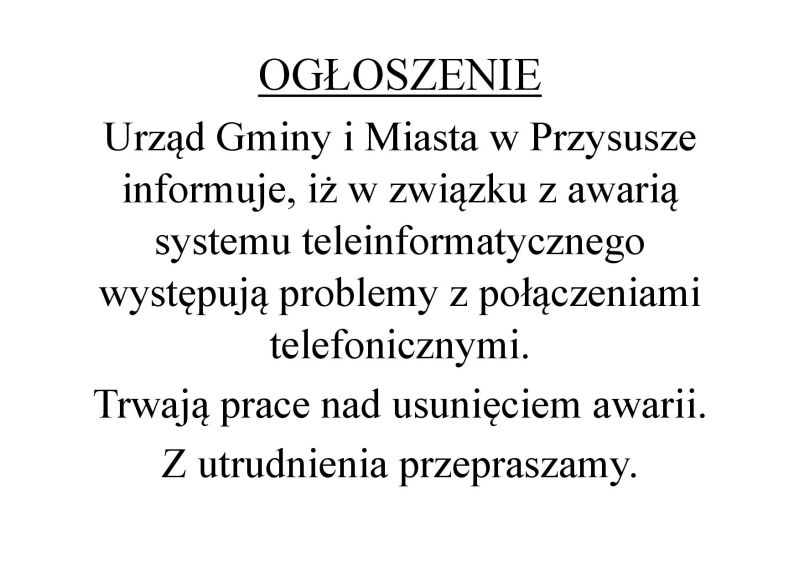 informacja- awaria systemu teleinformatycznego 